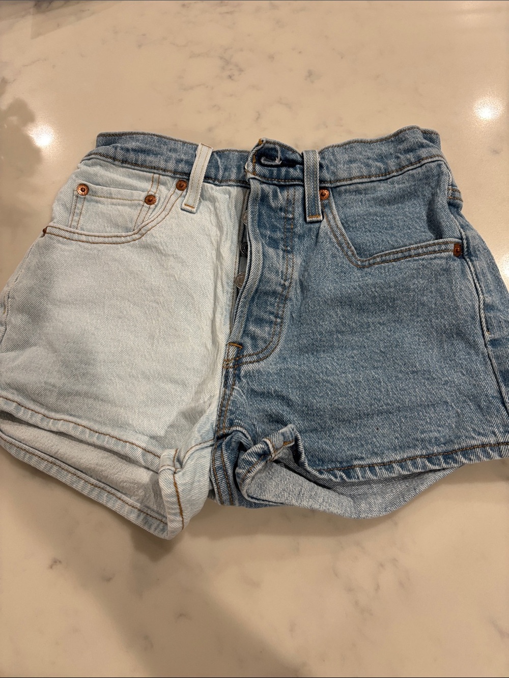 Levi’s Two-Tone Denim High-Waist Women’s Shorts - Light & Medium Blue. Size 24